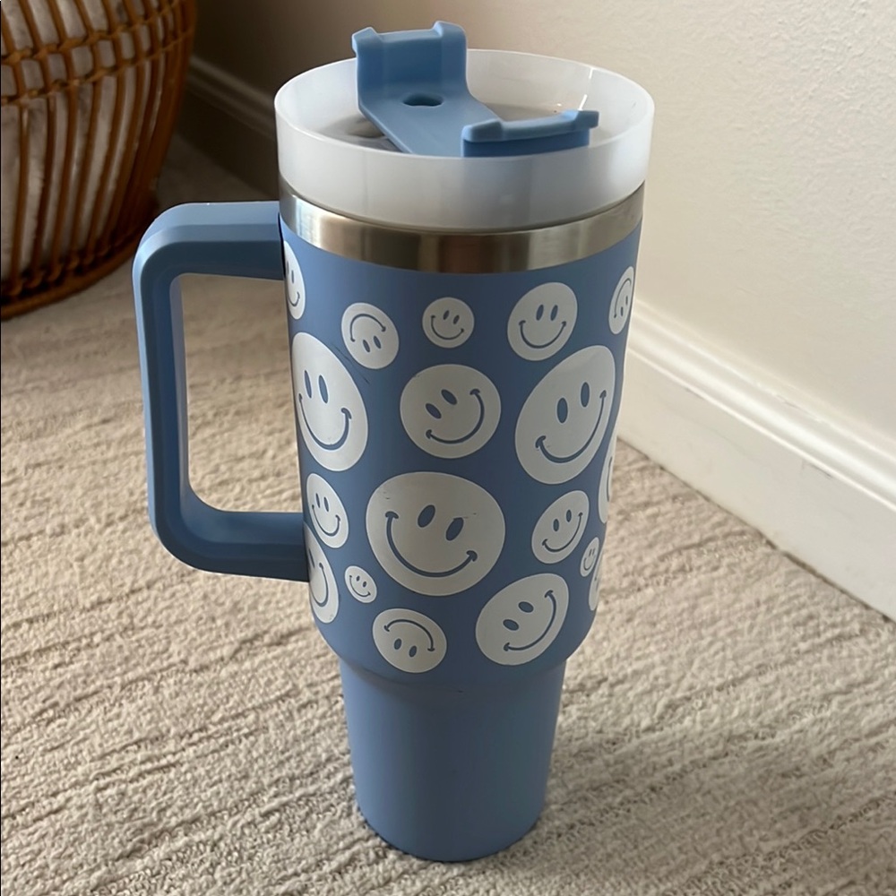 Blue Tumbler with Smiley Faces